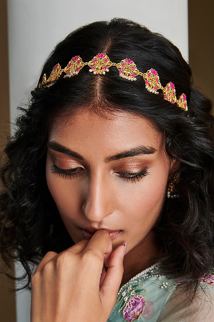 Gold Plated Pearl Mathapatti by Zariin at Pernia's Pop Up Shop