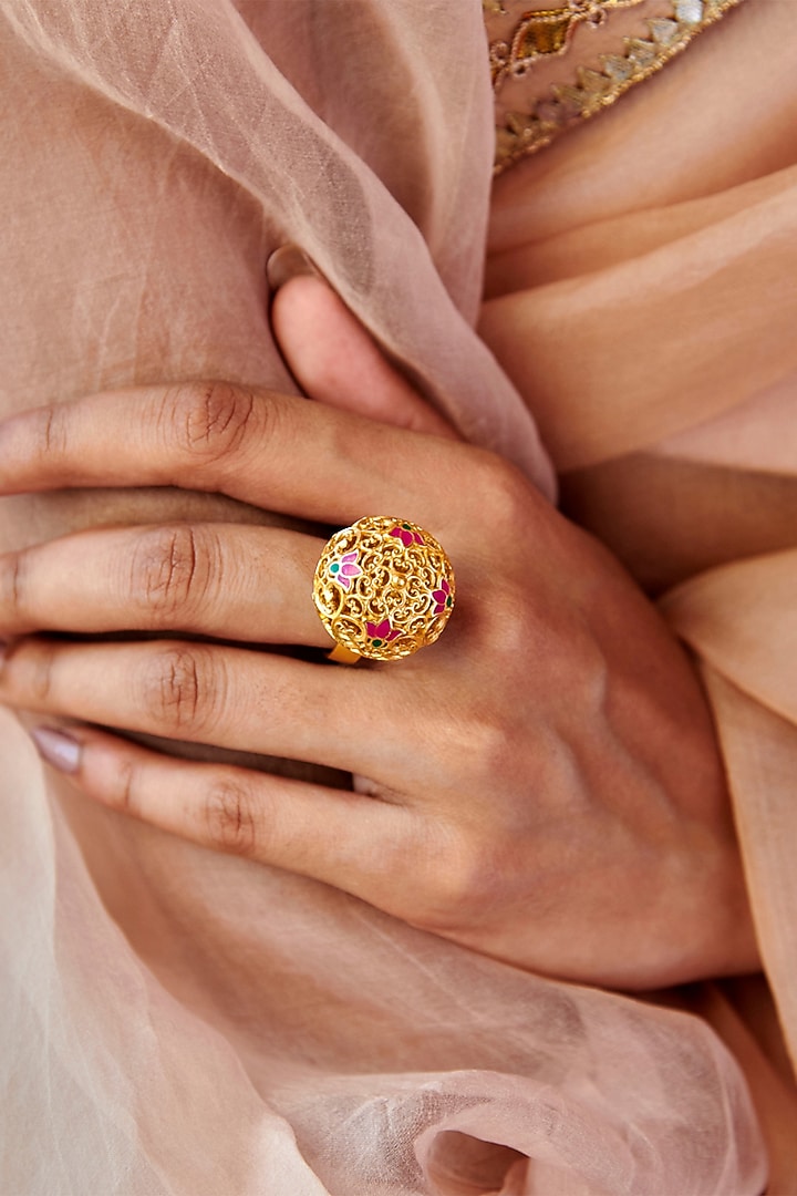 Gold Plated Pearl & Enamel Dome Ring by Zariin at Pernia's Pop Up Shop