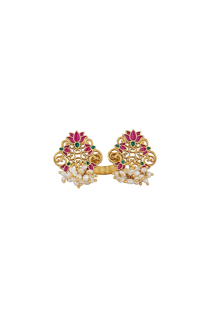 Gold Plated Enamel & Pearl Open Ring by Zariin at Pernia's Pop Up Shop