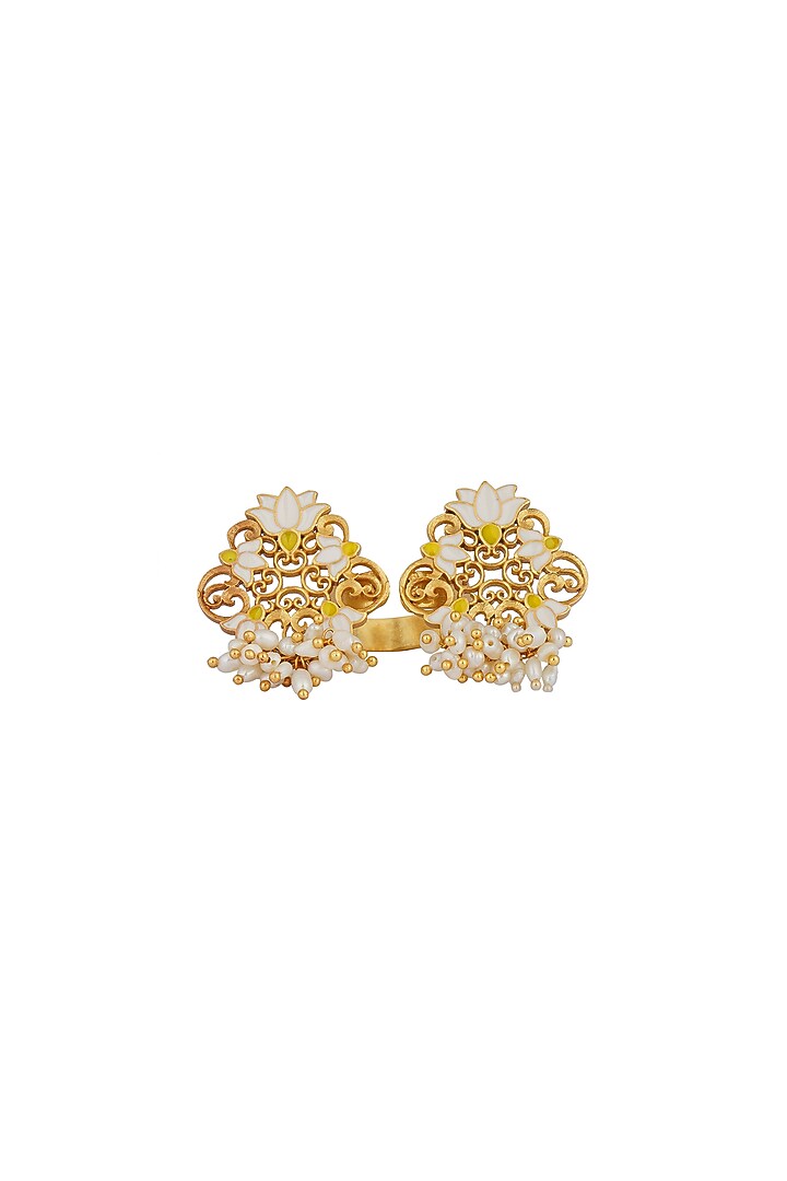 Gold Plated Pearl & Enamel Open Ring by Zariin at Pernia's Pop Up Shop