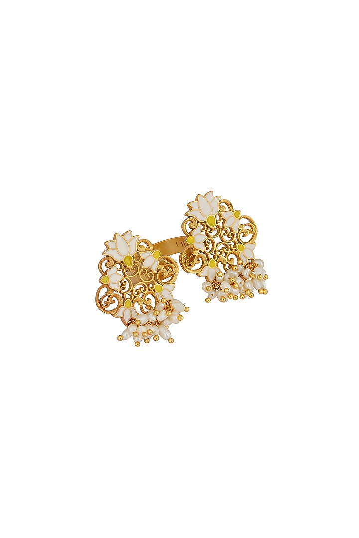 Gold Plated Pearl & Enamel Open Ring by Zariin at Pernia's Pop Up Shop