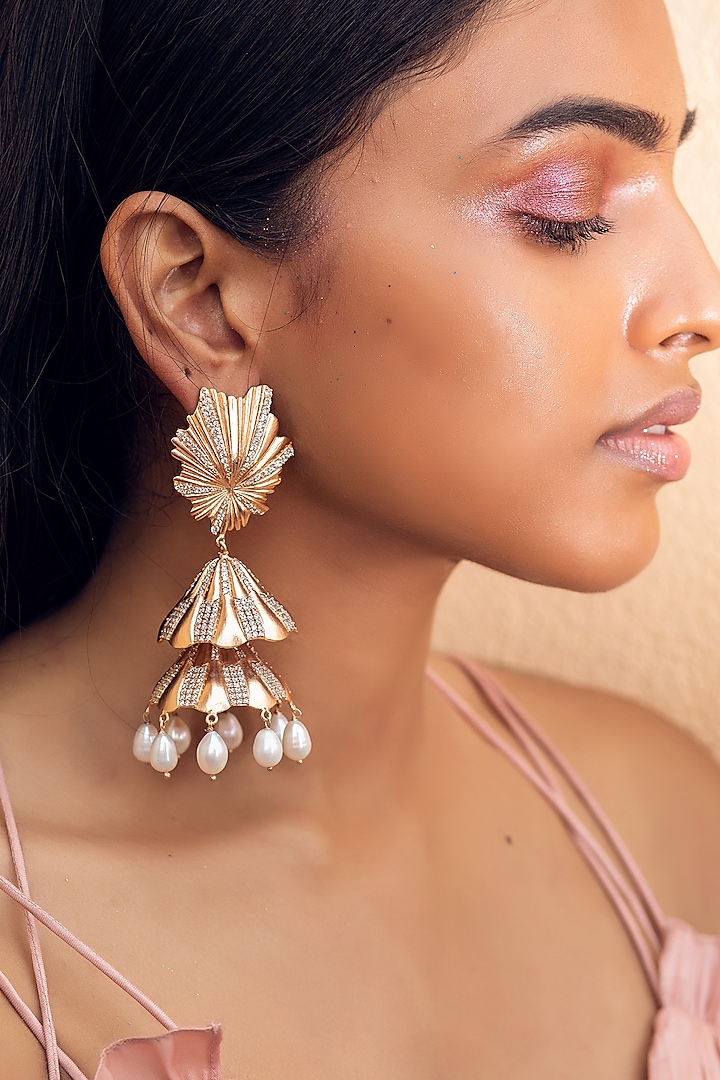 Rose Gold Finish Shell Earrings by Zariin at Pernia's Pop Up Shop