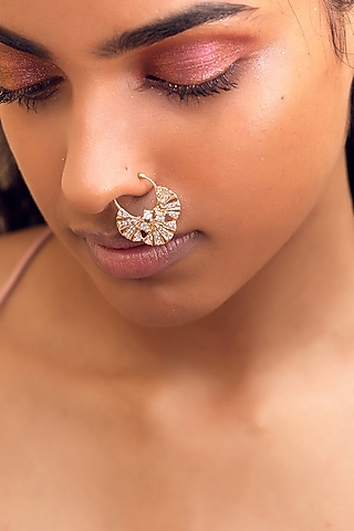 Rose Gold Finish Pearl Nose Ring by Zariin