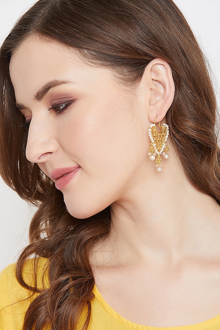 Gold Plated Beaded Earrings by Zariin
