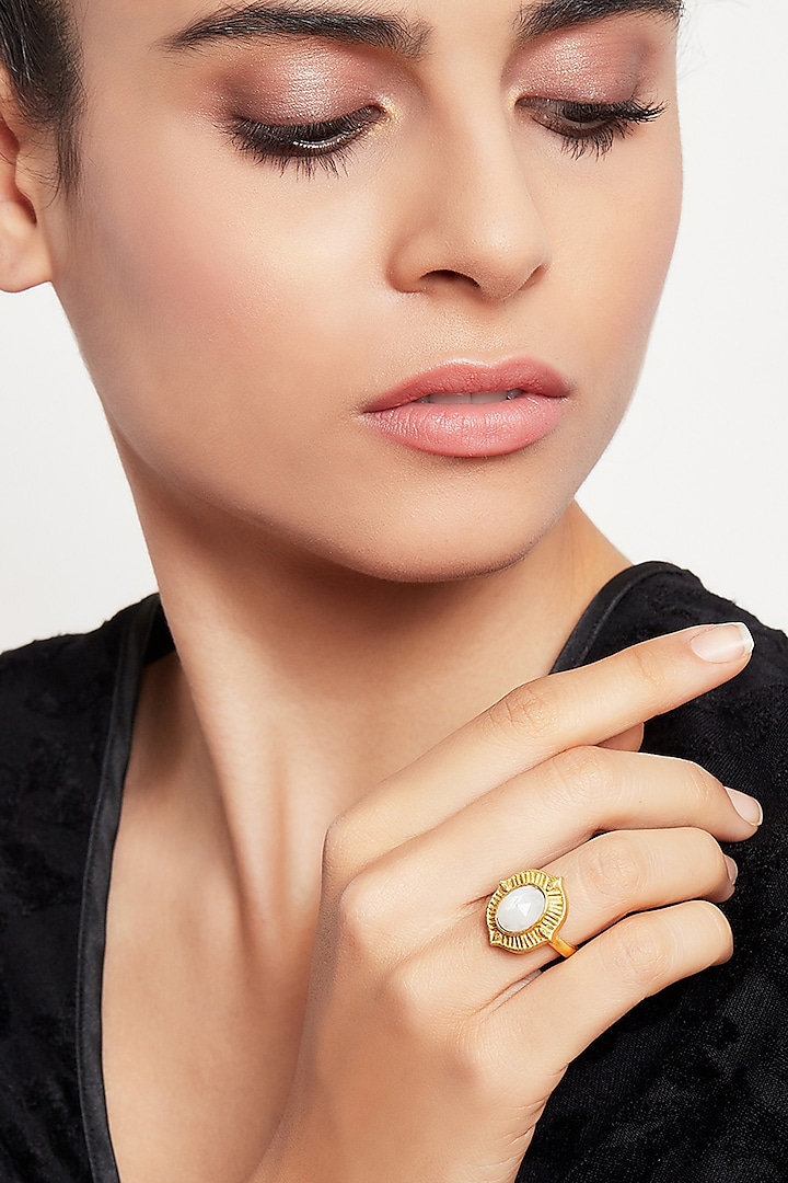Gold Plated Moon Stone Ring by Zariin