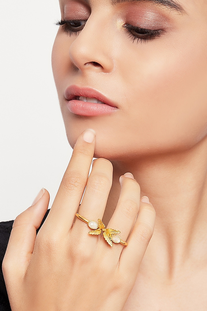 Gold Plated Ring With Moon Stone by Zariin