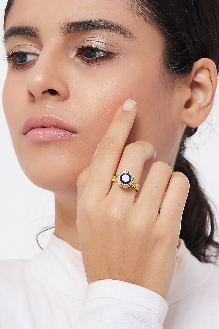 Gold Plated Lapis Ring by Zariin