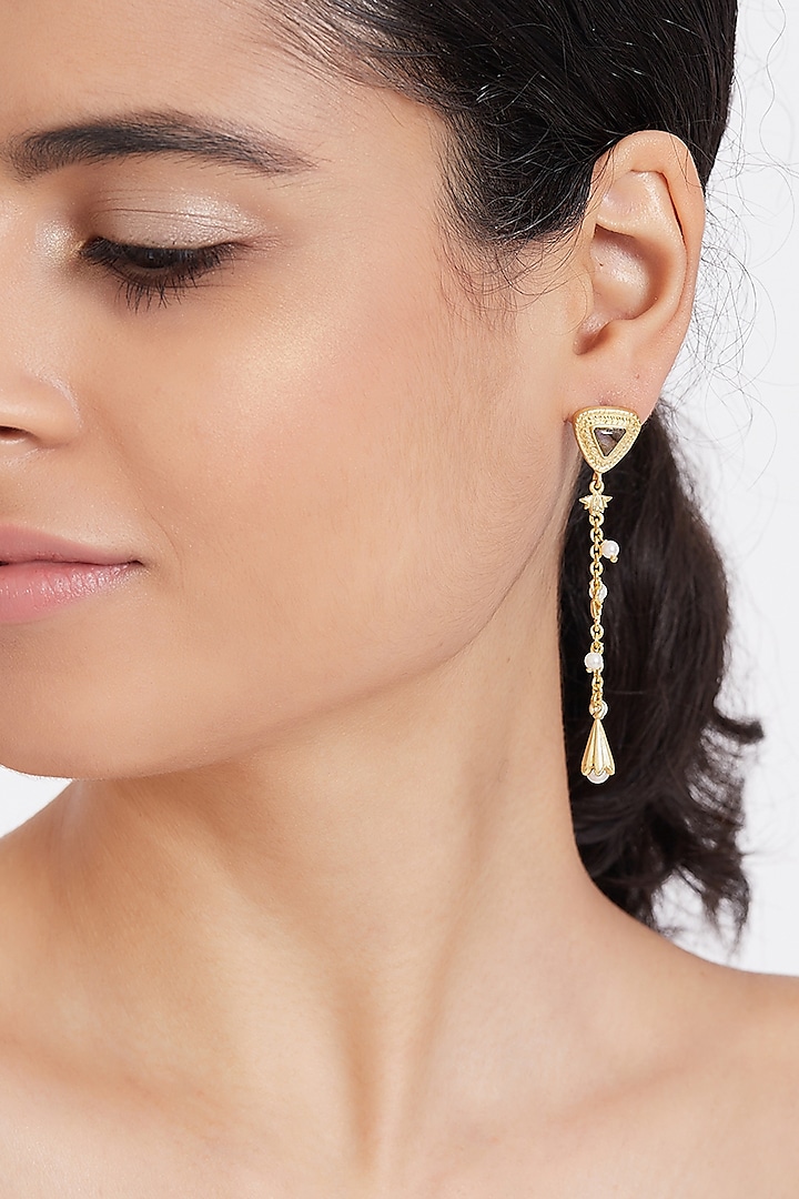 Gold Plated Labradorite & Pearls Earrings by Zariin