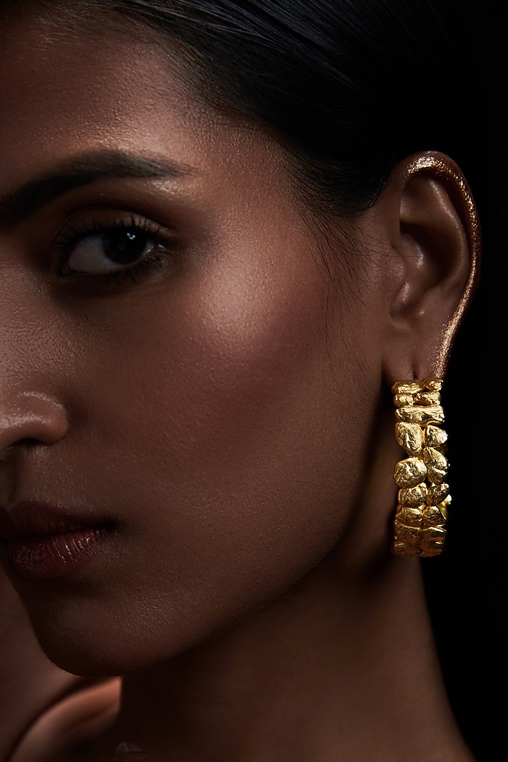 Gold Plated Motif Textured Hoop Earrings by Zariin at Pernia's Pop Up Shop