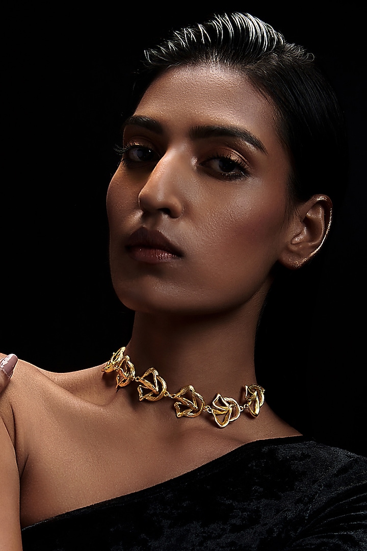 Gold Plated Choker Necklace by Zariin