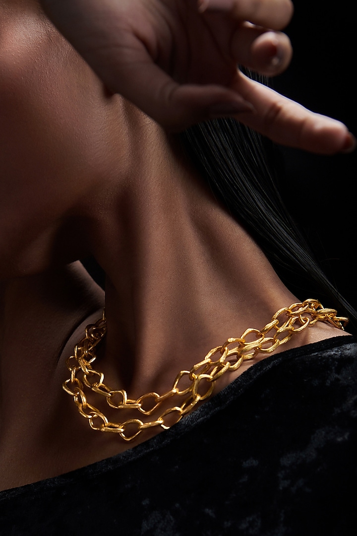Gold Plated Layered Link Necklace by Zariin