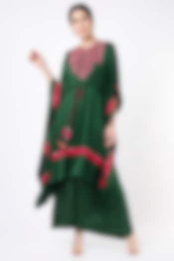 Emerald Green Hand Embroidered Kaftan Set by Zariya The Label