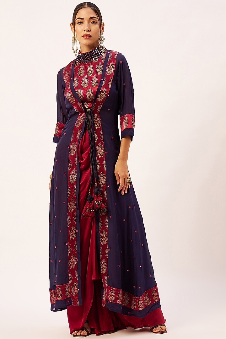 Blue Paper Silk Cape Set by Zariya The Label at Pernia's Pop Up Shop