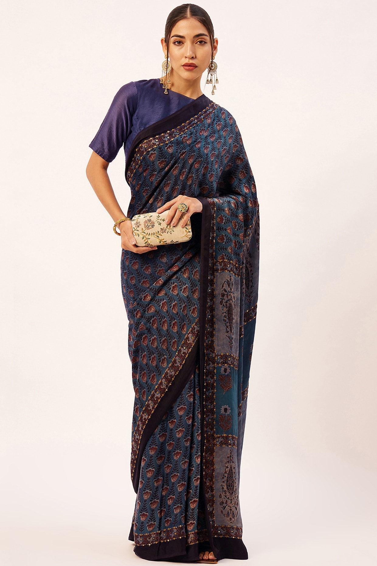 Blue Printed Saree - Buy Blue Printed Saree online in India