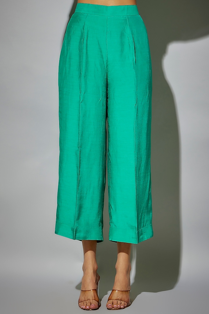 Pacific Blue Bemberg Silk Hand Embroidered Asymmetrical Cowl Cape Set by Zariya The Label at Pernia's Pop Up Shop