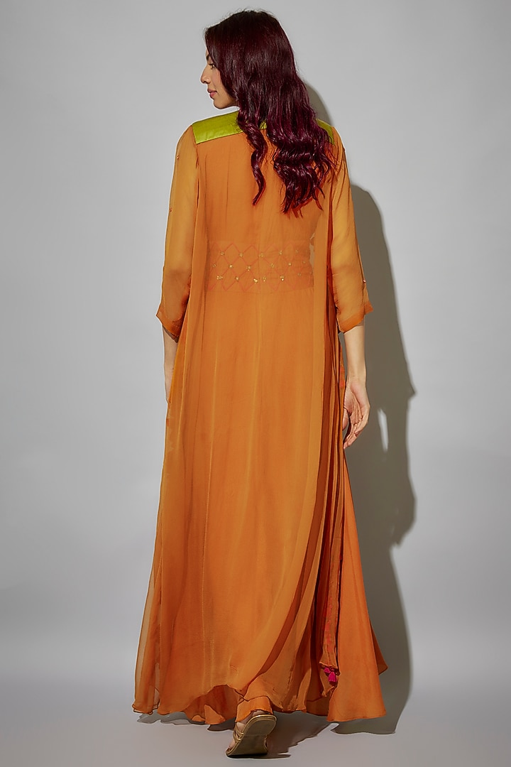 Orange Bemberg Silk Draped Maxi Cocktail Dress With A-Line Cape by Zariya The Label at Pernia's Pop Up Shop