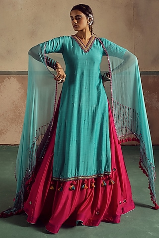 Pink Bemberg Silk Lehenga Set by Zariya The Label