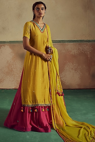 Pink Bemberg Silk Lehenga Set by Zariya The Label