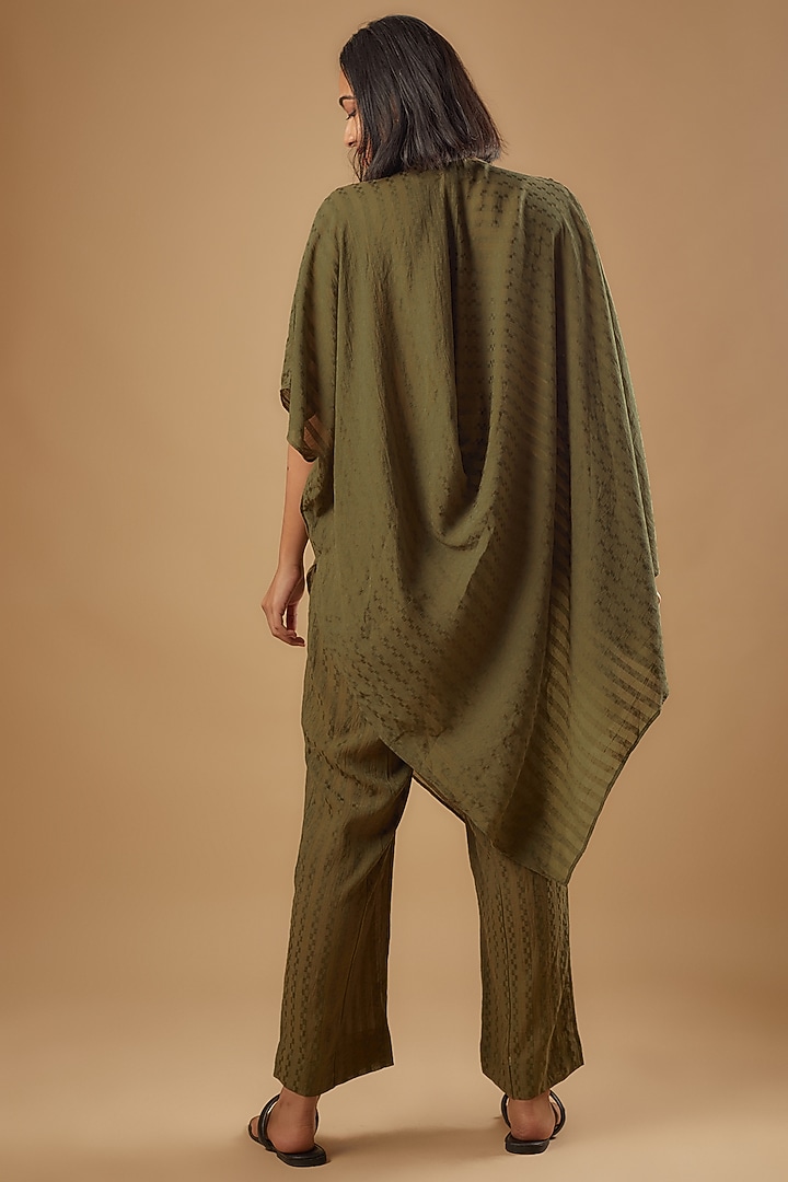 Moss Green Self Cotton Silk Boho Patchwork Cowl Kurta Set by Zariya The Label at Pernia's Pop Up Shop