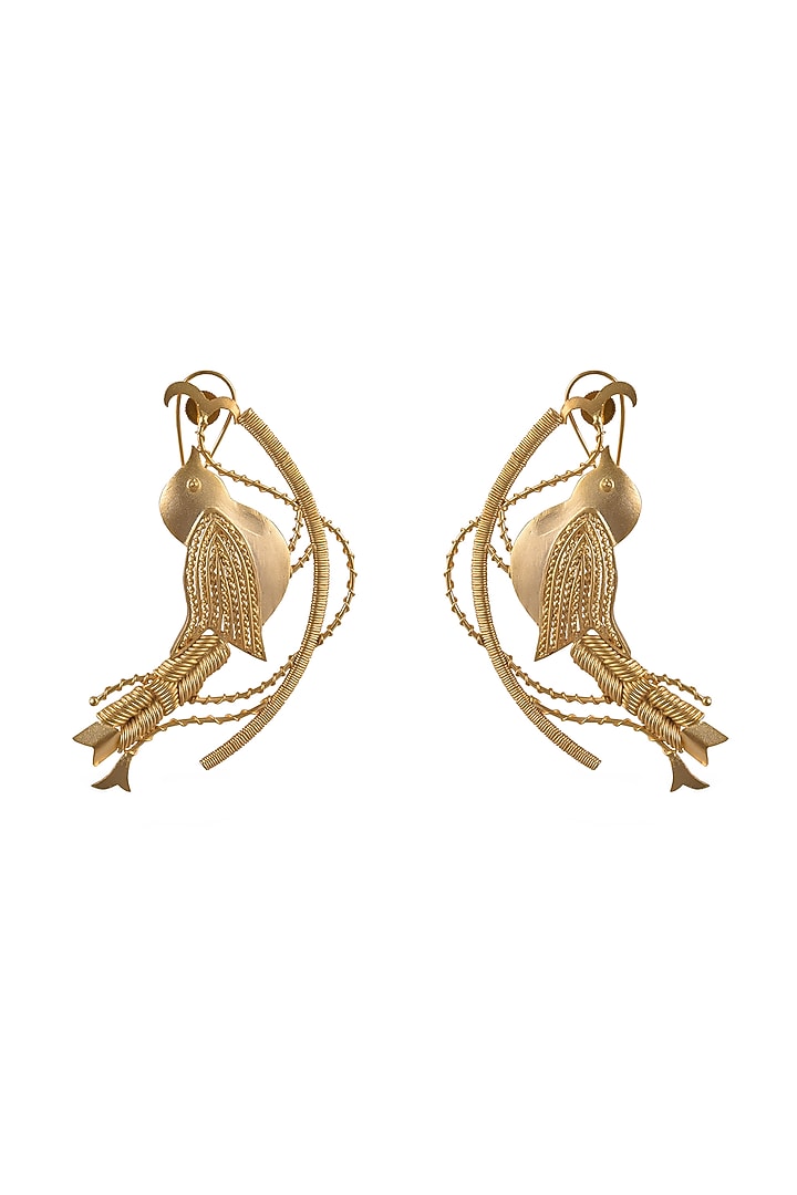 Gold Finish Statement Dangler Earrings by ZAZA BY SOMYA at Pernia's Pop Up Shop