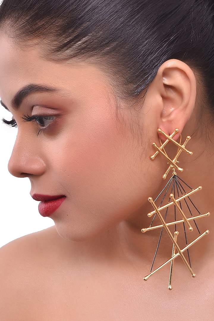 Two-Tone Finish Handcrafted Dangler Earrings by ZAZA BY SOMYA at Pernia's Pop Up Shop