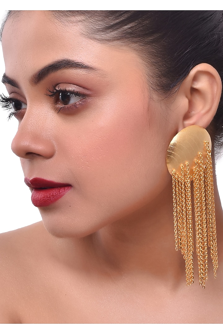 Gold Finish Handcrafted Cocktail Dangler Earrings by ZAZA BY SOMYA at Pernia's Pop Up Shop