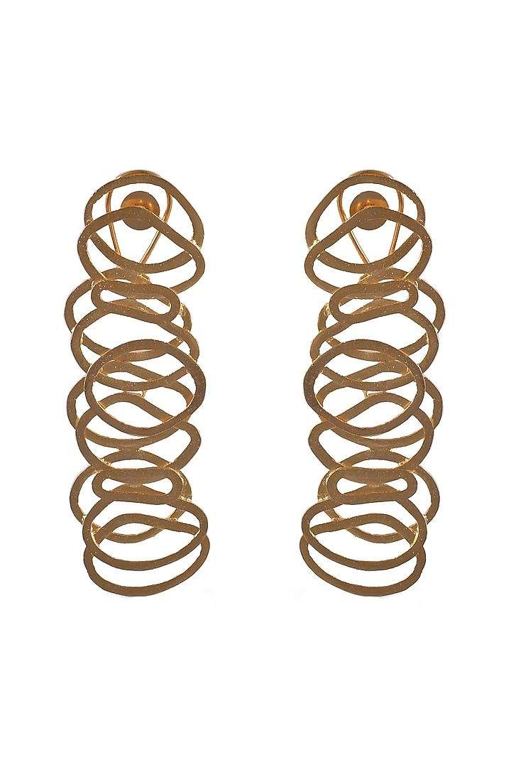 Gold Finish Handcrafted Dangler Earrings by ZAZA BY SOMYA at Pernia's Pop Up Shop