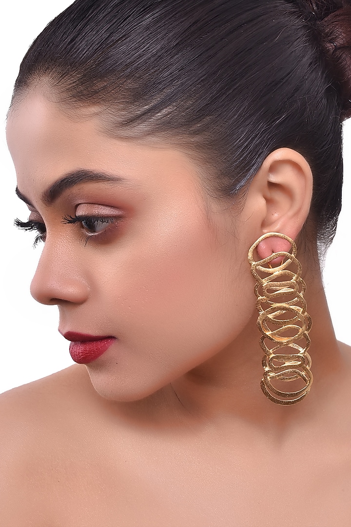 Gold Finish Handcrafted Dangler Earrings by ZAZA BY SOMYA at Pernia's Pop Up Shop