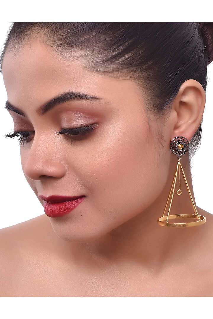 Two-Tone Finish Handcrafted Dangler Earrings by ZAZA BY SOMYA at Pernia's Pop Up Shop