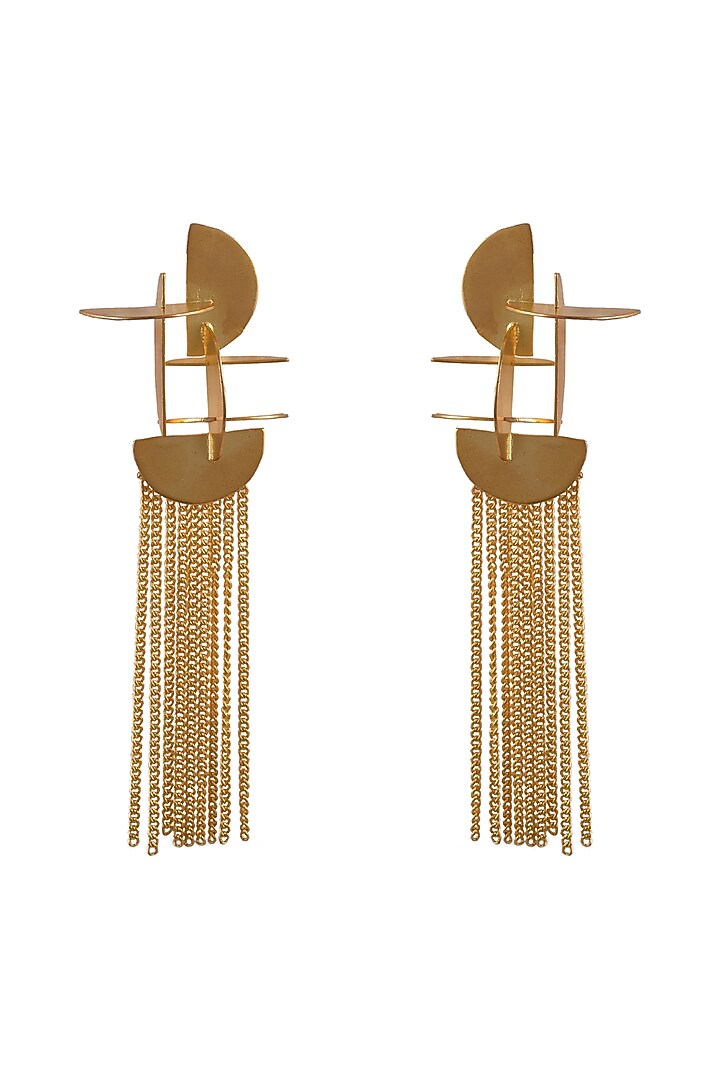 Gold Finish Handcrafted Dangler Earrings by ZAZA BY SOMYA at Pernia's Pop Up Shop