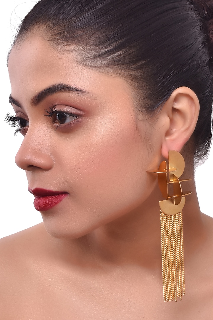 Gold Finish Handcrafted Dangler Earrings by ZAZA BY SOMYA at Pernia's Pop Up Shop