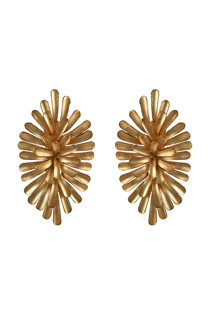 Gold Finish Floral Stud Earrings by ZAZA BY SOMYA at Pernia's Pop Up Shop