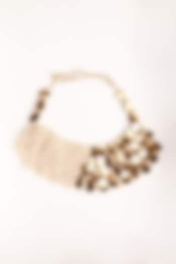 Gold Finish Metal Leave Macrame Necklace by ZAZA BY SOMYA at Pernia's Pop Up Shop