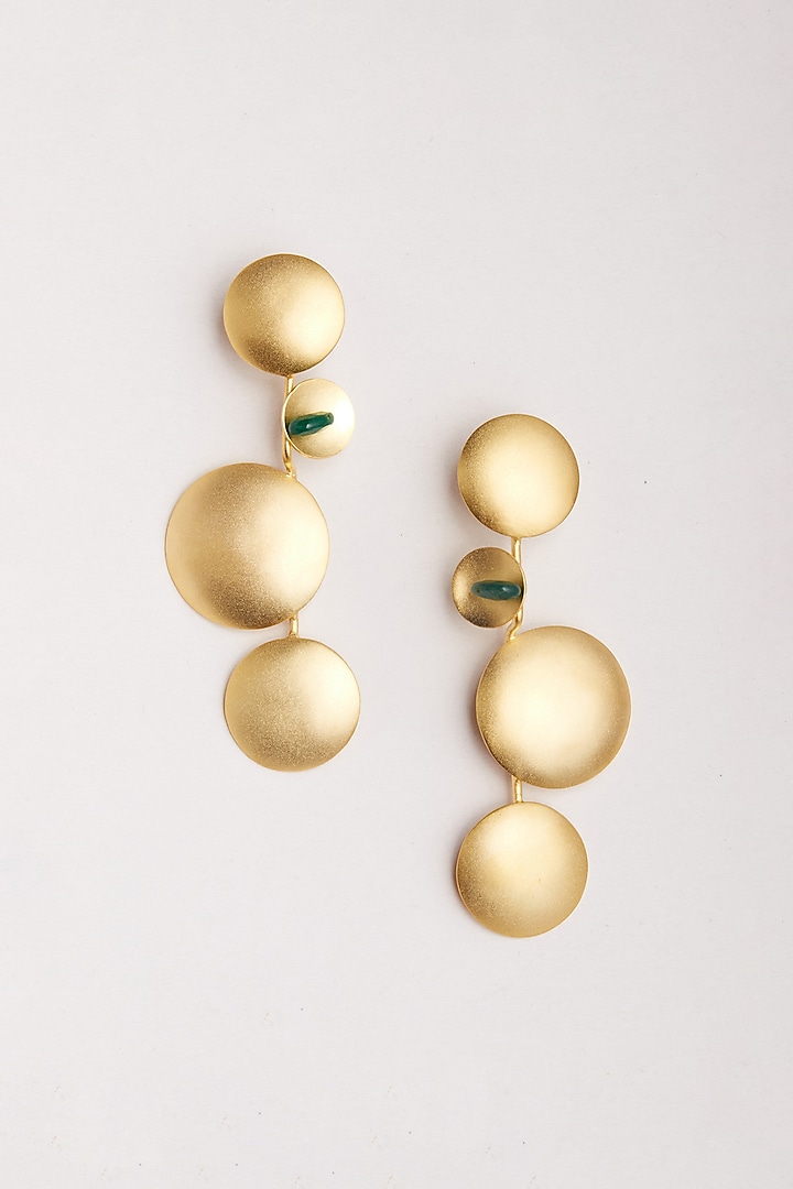 Gold Finish Green Onyx Dangler Earrings by ZAZA BY SOMYA