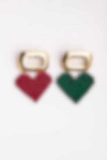 Gold Finish Red & Green Crystal Heart Stud Earrings by ZAZA BY SOMYA at Pernia's Pop Up Shop