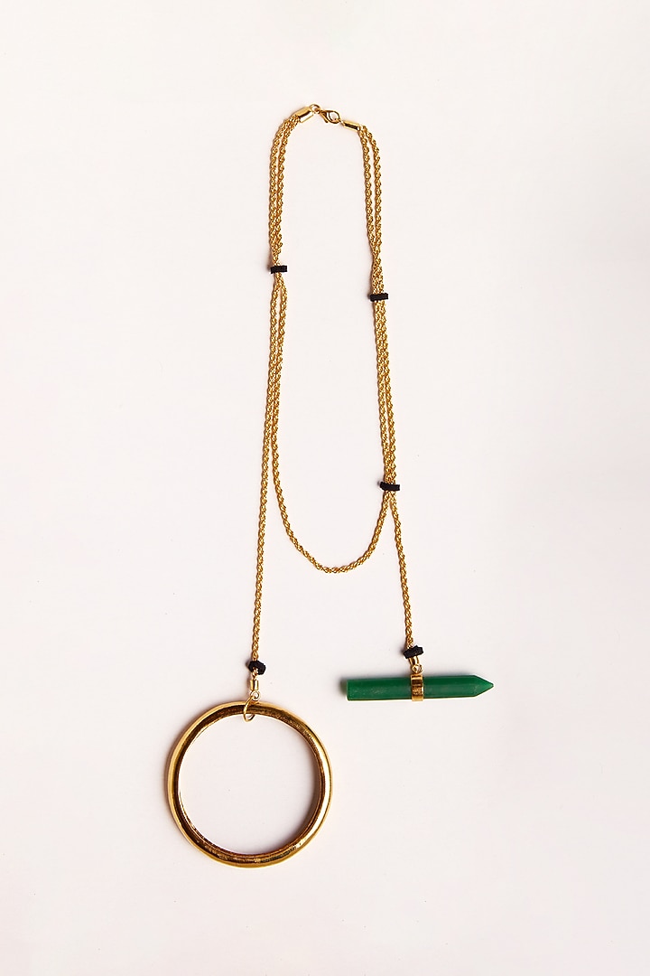Gold Finish Green Onyx Long Chain Necklace by ZAZA BY SOMYA at Pernia's Pop Up Shop