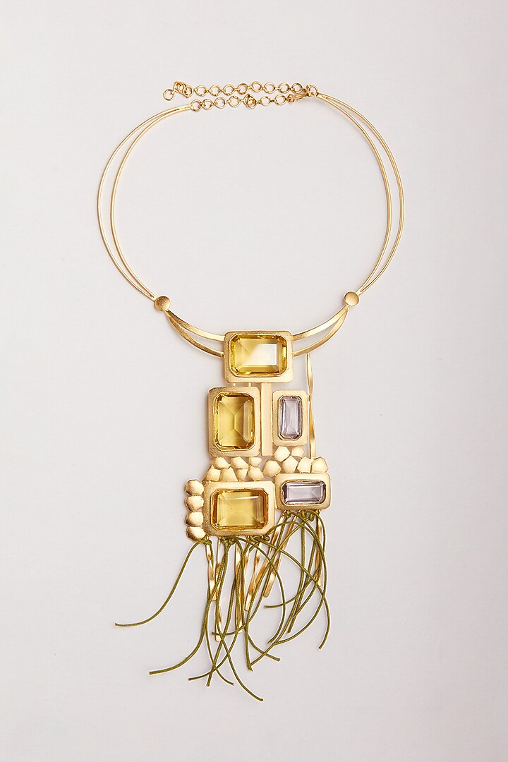 Gold Finish Yellow & Purple Zircon Necklace by ZAZA BY SOMYA at Pernia's Pop Up Shop