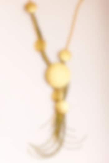 Gold Finish Olive Green Cotton Thread Long Boho Necklace by ZAZA BY SOMYA