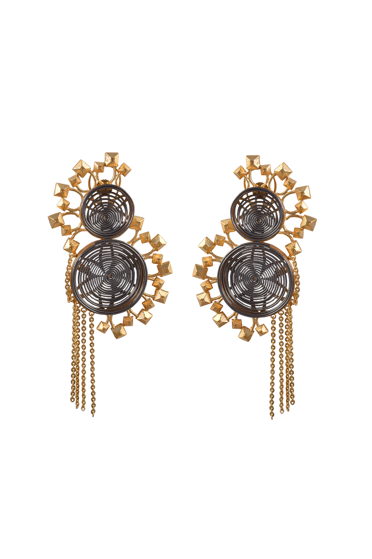 Two Tone Finish Dangler Earrings by ZAZA BY SOMYA