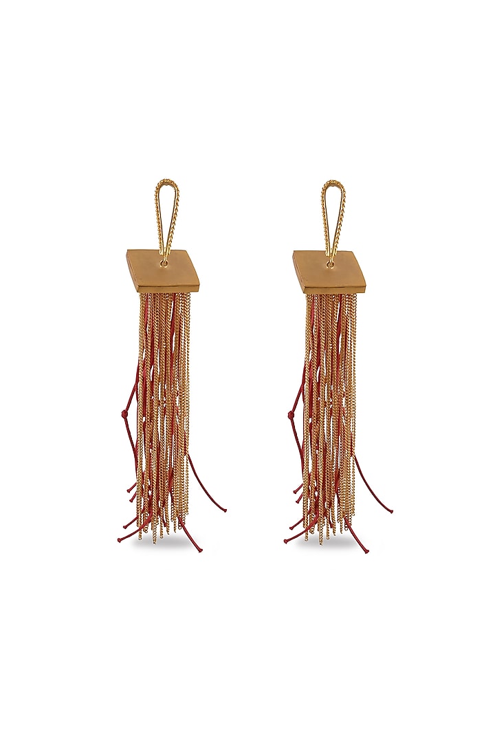 Gold Finish Thread & Chain Dangler Earrings by ZAZA BY SOMYA