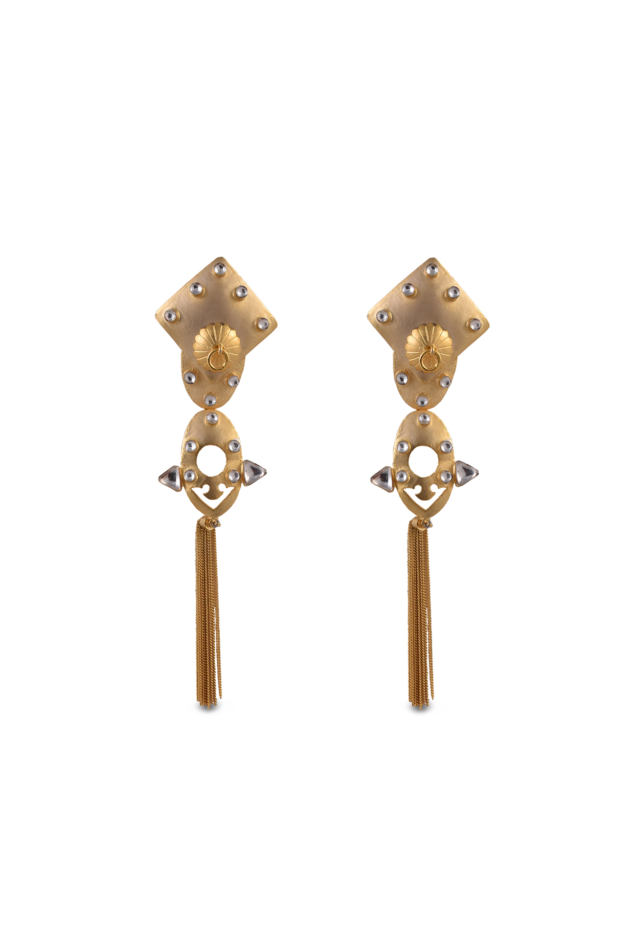 Gold Finish Kundan Polki Dangler Earrings by ZAZA BY SOMYA