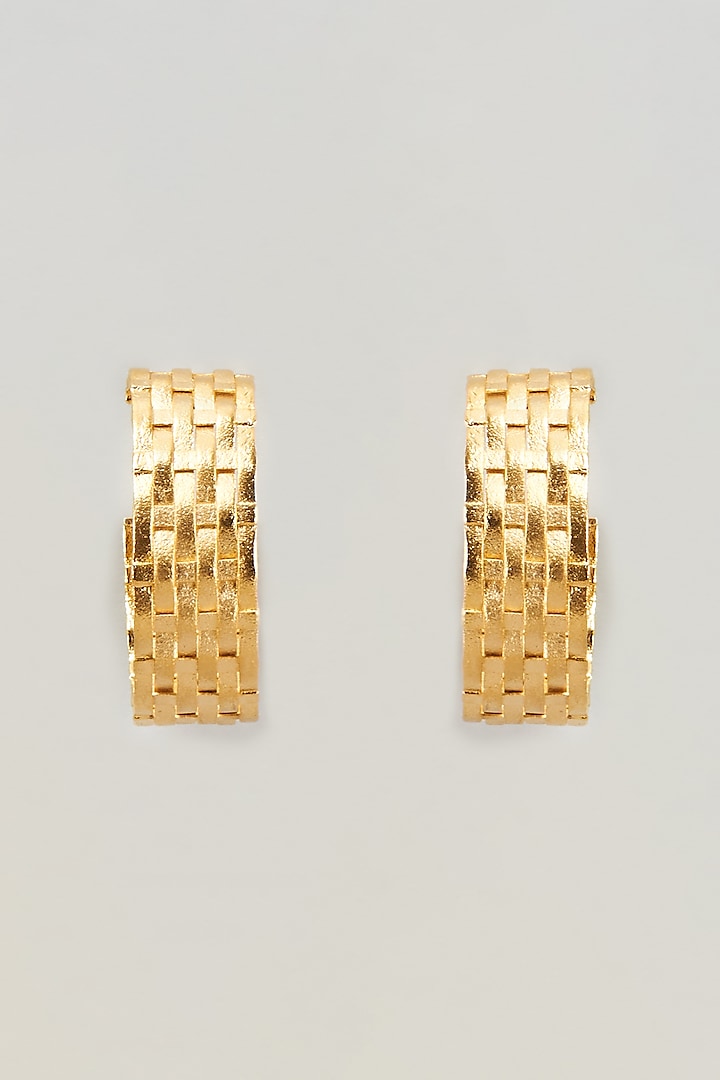 Gold Finish Textured Hoop Earrings by ZAZA BY SOMYA