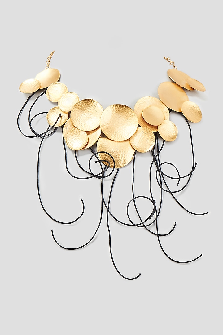 Gold Finish Textured Coin Necklace by ZAZA BY SOMYA at Pernia's Pop Up Shop