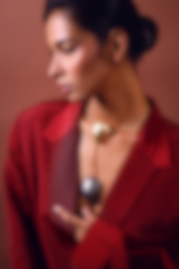 Two-Tone Finish Round Pendant Long Necklace by ZAZA BY SOMYA at Pernia's Pop Up Shop