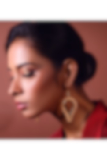 Gold Finish Teardrop Dangler Earrings by ZAZA BY SOMYA at Pernia's Pop Up Shop