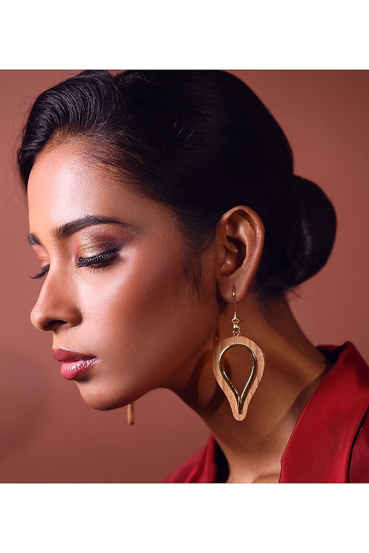 Gold Finish Teardrop Dangler Earrings by ZAZA BY SOMYA at Pernia's Pop Up Shop