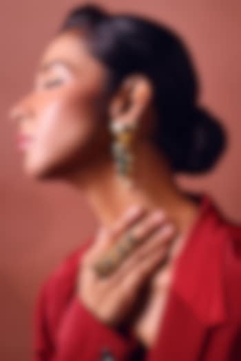 Gold Finish Emerald Stone Dangler Earrings by ZAZA BY SOMYA at Pernia's Pop Up Shop