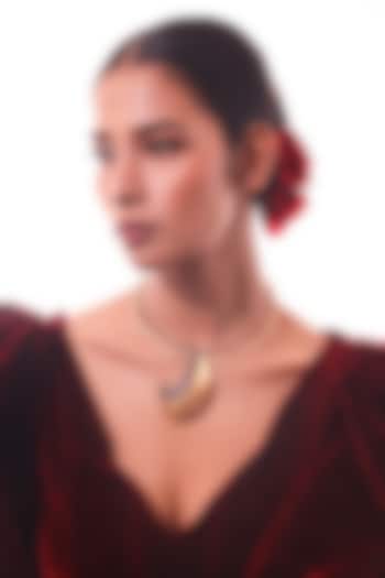 Two-Tone Finish Crescent Moon Necklace by ZAZA BY SOMYA at Pernia's Pop Up Shop