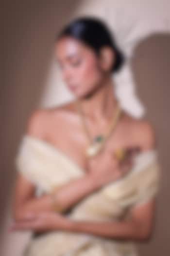 Gold Finish Emerald Green Stone Tear-Drop Pendant Necklace by ZAZA BY SOMYA at Pernia's Pop Up Shop