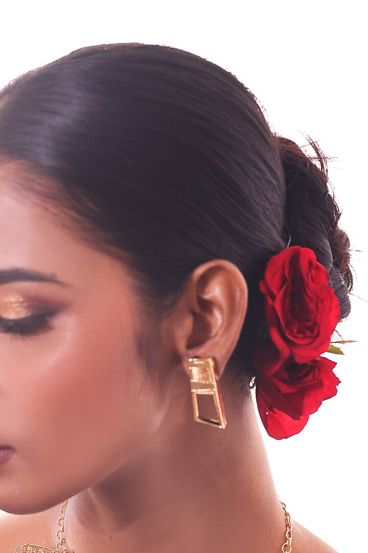 Gold Finish Skyward Stud Earrings by ZAZA BY SOMYA at Pernia's Pop Up Shop